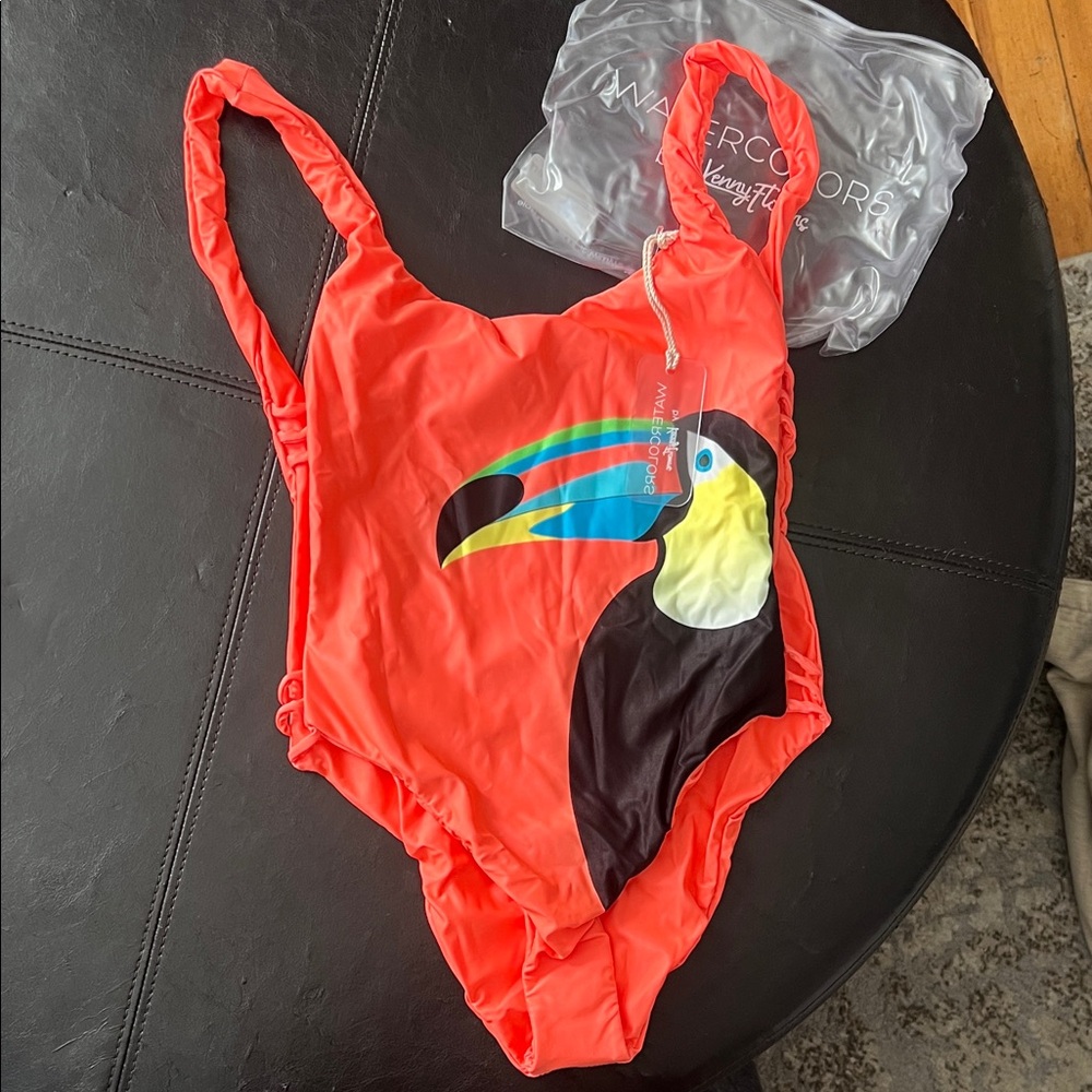 Kenny Flowers Coral One Piece Swimsuit with Toucan Design